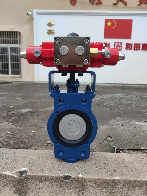 Semi-lug WCB Body lan CF8 Disc karo Hydraulic Actuator Eccentric Butterfly valve